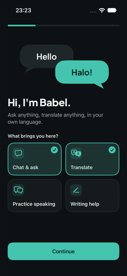 Babel welcome screen: Hello, Halo!