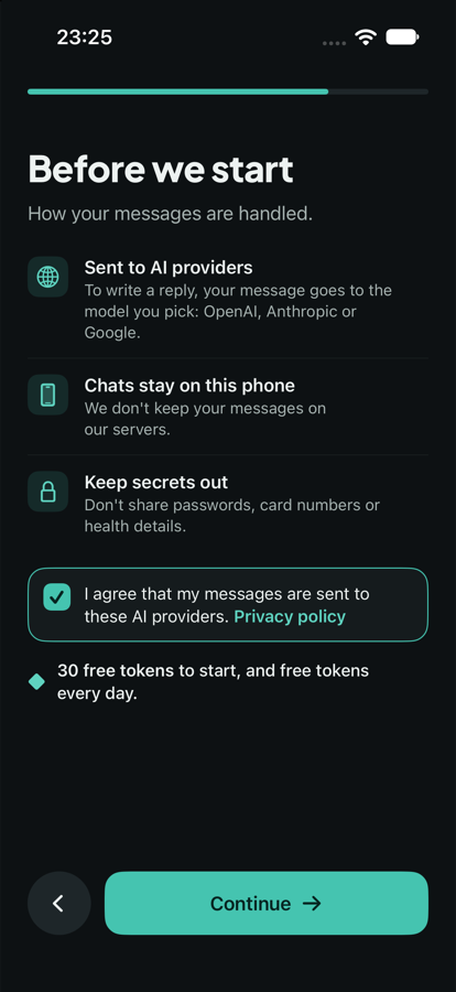 How Babel handles your messages: sent to AI providers, chats stay on this phone